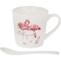 Zestaw prezentowy kubek i łyżeczka ceramiczna z flamingami "Balance"