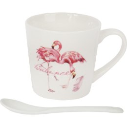 Zestaw prezentowy kubek i łyżeczka ceramiczna z flamingami 