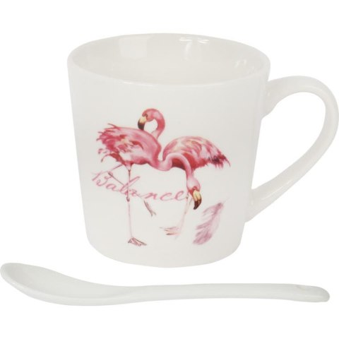 Zestaw prezentowy kubek i łyżeczka ceramiczna z flamingami "Balance"
