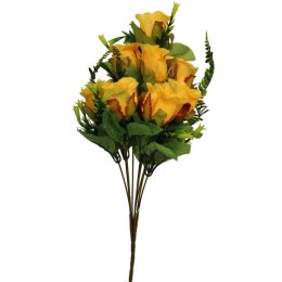 Żółty Bukiet Sztucznych Róż w Kompozycji z Paprotkami - 10 Sztuk, 40 cm Wysokości