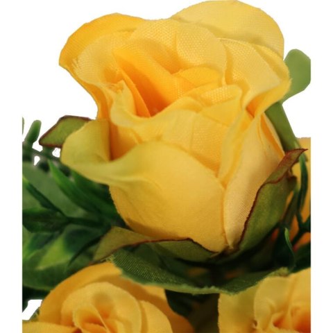 Żółty Bukiet Sztucznych Róż w Kompozycji z Paprotkami - 10 Sztuk, 40 cm Wysokości