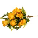 Żółty Bukiet Sztucznych Róż w Kompozycji z Paprotkami - 10 Sztuk, 40 cm Wysokości