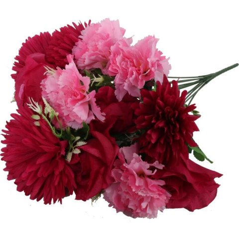 BUKIET 12 KWIATÓW MIX: RÓŻA, GOŹDZIK, CHRYZANTEMA KOLOR RÓŻOWY