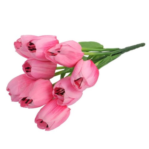BUKIET 9 JASNO RÓŻOWYCH SZTUCZNYCH TULIPANÓW WYSOKIEJ JAKOŚCI, 38 CM