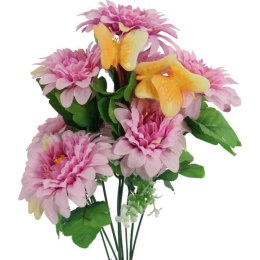 BUKIET RÓŻOWYCH MARGARETEK Z DEKORACYJNYMI MOTYLKAMI - KWIECISTA DEKORACJA, 40 CM