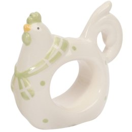 Biały Ceramiczny Serwetnik Wielkanocny w Kształcie Kury z Zielonymi Kropkami 8,5 cm