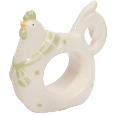 Biały Ceramiczny Serwetnik Wielkanocny w Kształcie Kury z Zielonymi Kropkami 8,5 cm