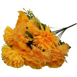 Bukiet 12 Sztucznych Kwiatów Mix: Róża, Goździk, Chryzantema w Kolorze Żółtym - Dekoracja na Wszystkich Świętych