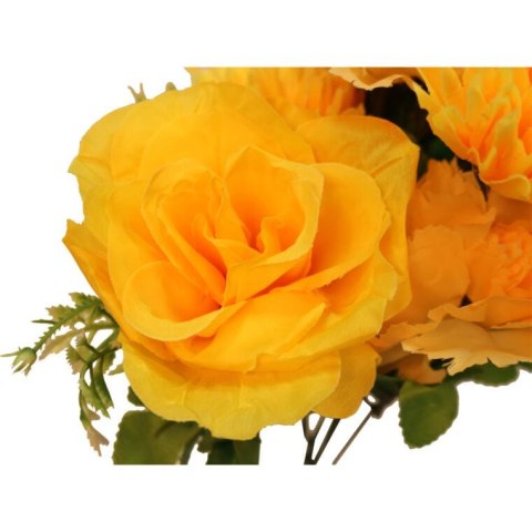 Bukiet 12 Sztucznych Kwiatów Mix: Róża, Goździk, Chryzantema w Kolorze Żółtym - Dekoracja na Wszystkich Świętych