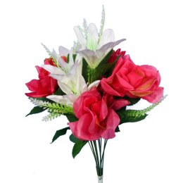 Bukiet 12 kwiatów mix róża i lilia ciemno różowo biały