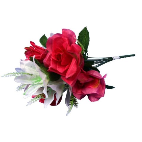 Bukiet 12 kwiatów mix róża i lilia ciemno różowo biały