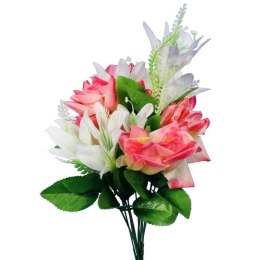 Bukiet 12 kwiatów mix róża i lilia jasno różowo biały