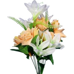 Bukiet 12 kwiatów mix róża i lilia łososiowo biały