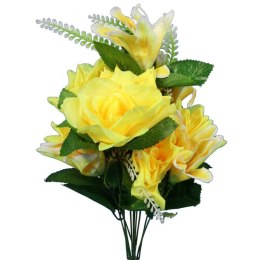 Bukiet kwiatów Kolorowy Mix z różą i lilią w odcieniach ciemnoróżowym i żółtym - 54 cm