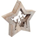 DEKORACJA ŚWIETLNA 10 LED DREWNIANA GWIAZDA Z RENIFERAMI 24 CM