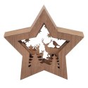 DEKORACJA ŚWIETLNA 10 LED DREWNIANA GWIAZDA Z RENIFERAMI 24 CM