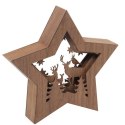 DEKORACJA ŚWIETLNA 10 LED DREWNIANA GWIAZDA Z RENIFERAMI 24 CM