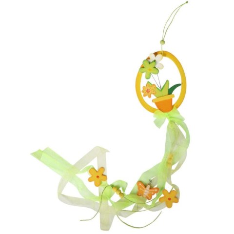 DREWNIANA ZAWIESZKA WIELKANOCNA JAJKO Z KWIATKAMI W KOLORZE ŻÓŁTO-ZIELONYM, 70CM