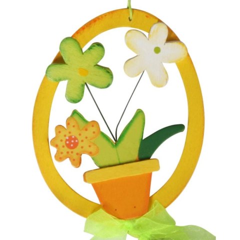 DREWNIANA ZAWIESZKA WIELKANOCNA JAJKO Z KWIATKAMI W KOLORZE ŻÓŁTO-ZIELONYM, 70CM