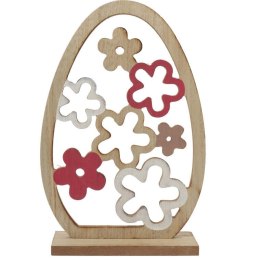Drewniana Figurka Wielkanocna - Wysokie Jajko Dekoracyjne 24cm na Podstawce z Ażurowym Dekorem