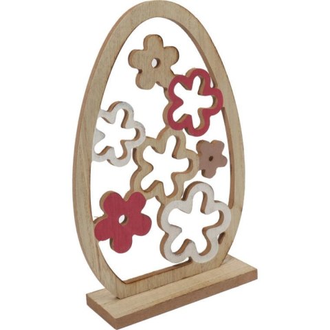 Drewniana Figurka Wielkanocna - Wysokie Jajko Dekoracyjne 24cm na Podstawce z Ażurowym Dekorem