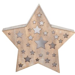 Drewniana Gwiazda Świąteczna z 10 LED, 24 cm, na Baterie, Do Użytku Wewnętrznego