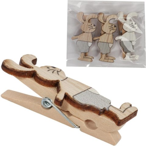 Drewniane Klamerki Dekoracyjne w Kształcie Zająca - 3 sztuki