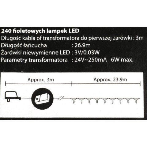 Fioletowe Lampki Choinkowe LED - 240 sztuk z Programatorem, Do Użytku Wewnętrznego i Zewnętrznego, Standardy EU, Energooszczędne