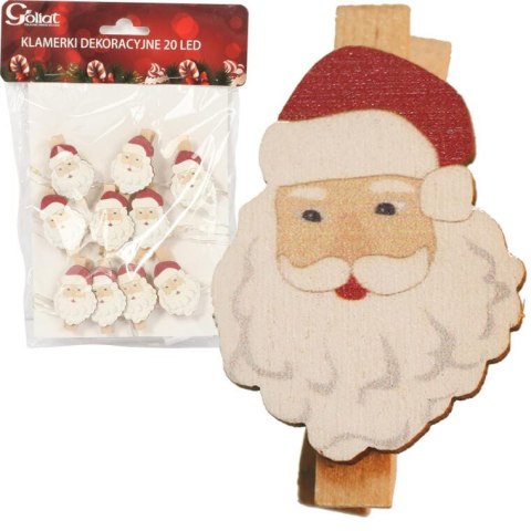 Girlanda Świąteczna z Klamerkami w Kształcie Mikołajów na Baterie z 20 LED