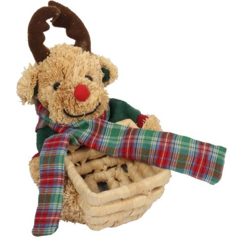 KOSZYK ŚWIĄTECZNY Z TROCINOWYM RENIFEREM 13 CM