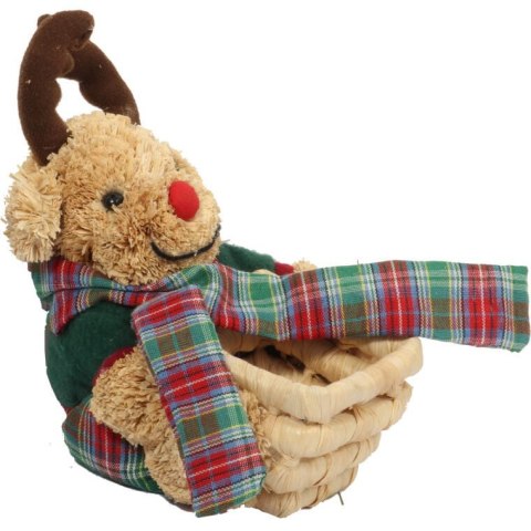 KOSZYK ŚWIĄTECZNY Z TROCINOWYM RENIFEREM 13 CM