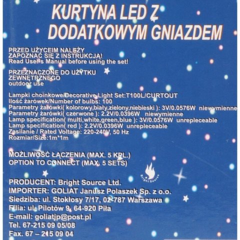 Kurtyna Świetlna Sople 100 LED Czerwona z Gniazdem Łączącym, Odporna na Warunki Atmosferyczne, Zewnętrzna IP44