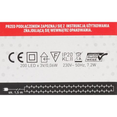 Lampki Choinkowe 200 LED z Energooszczędnymi Diodami, Kolor Ciepły Biały, Wewnętrzne, W Ringu, Zgodne z Normami UE