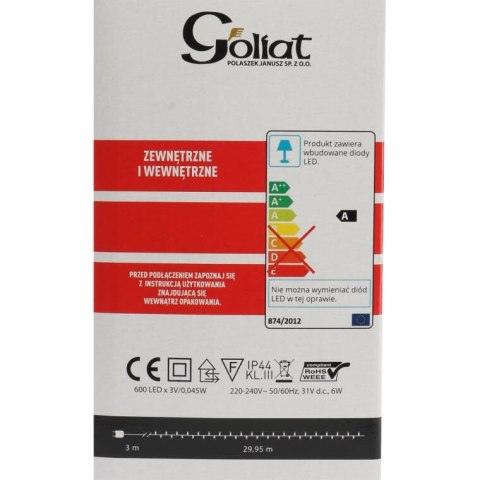 Lampki Choinkowe Łańcuch LED 600 sztuk Zewnętrzne Zimny Biały 30m IP44 Sieciowe