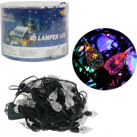 Lampki Choinkowe z Multikolorowymi LED Świeczkami na Zielonym Przewodzie, 40 sztuk, Zasilanie Sieciowe, z 8 Funkcyjnym Programat