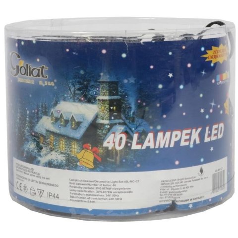 Lampki Choinkowe z Multikolorowymi LED Świeczkami na Zielonym Przewodzie, 40 sztuk, Zasilanie Sieciowe, z 8 Funkcyjnym Programat