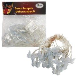 Lampki Dekoracyjne Białe Motylki 20 LED na Przezroczystym Przewodzie
