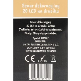 Lampki Dekoracyjne LED w Kształcie Duszki na Giętkim Druciku - 20 Sztuk, Zasilane Bateriami