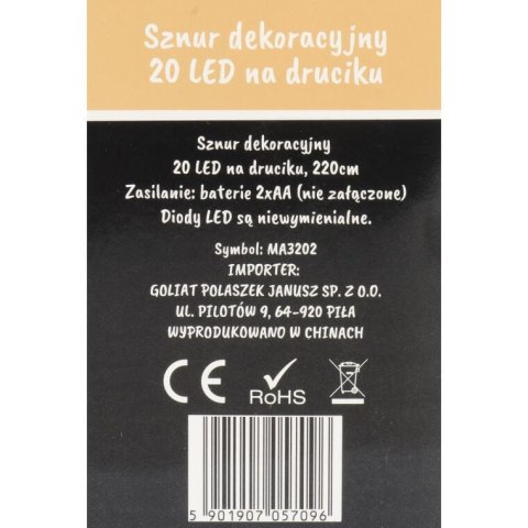 Lampki Dekoracyjne LED w Kształcie Duszki na Giętkim Druciku - 20 Sztuk, Zasilane Bateriami