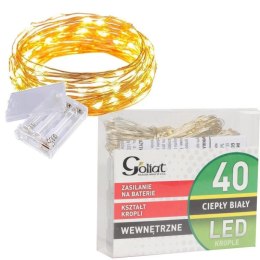 Lampki choinkowe 40 LED łezki na drucie białe ciepłe na baterie