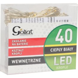 Lampki choinkowe 40 LED łezki na drucie białe ciepłe na baterie