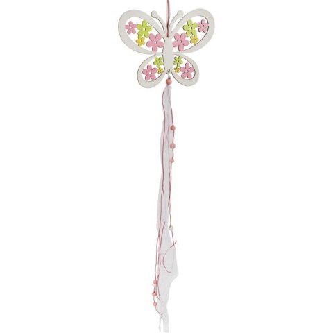 Motyl Wiosenno-Wielkanocny, Ażurowa Zawieszka Drewniana z Tasiemkami