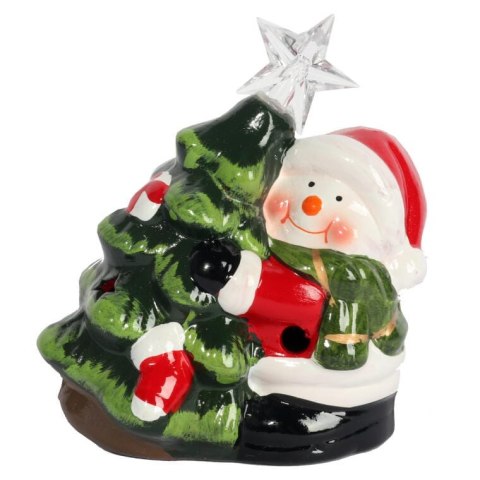 Ozdoba świąteczna ceramiczny BAŁWAN z choinką LED 12.5 cm