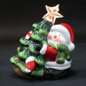 Ozdoba świąteczna ceramiczny BAŁWAN z choinką LED 12.5 cm