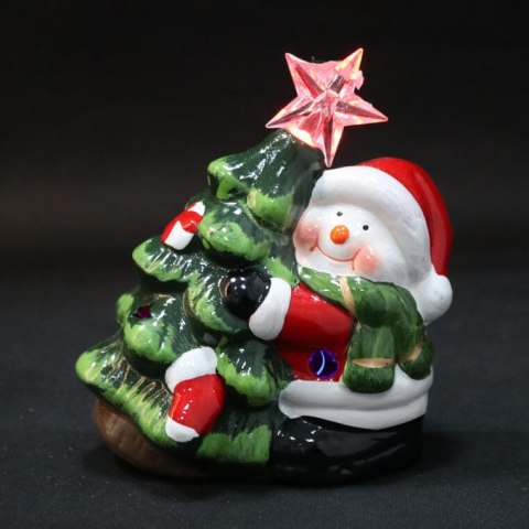 Ozdoba świąteczna ceramiczny BAŁWAN z choinką LED 12.5 cm