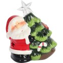 Ozdoba świąteczna ceramiczny MIKOŁAJ z choinką LED 12.5 cm