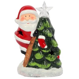 Ozdoba świąteczna ceramiczny Mikołaj z choinką led