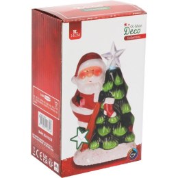 Ozdoba świąteczna ceramiczny Mikołaj z choinką led