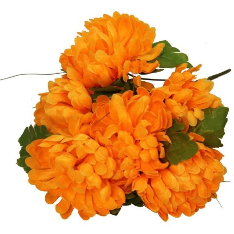 Pomarańczowy Bukiet Sztucznych Chryzantem z Dodatkiem Trawy - Dekoracyjne Kwiaty 40 cm