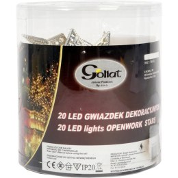 Srebrne Metalowe Lampki Choinkowe w Kształcie Gwiazd - 20 LED, Zasilane Bateryjnie, Długość 2,85 metra
